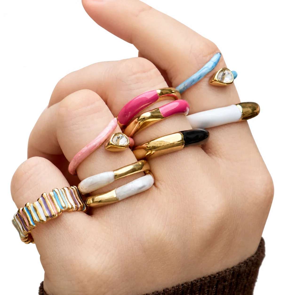 Colorful 18K Gold-Plated 316 Stainless Steel Enamel Ring