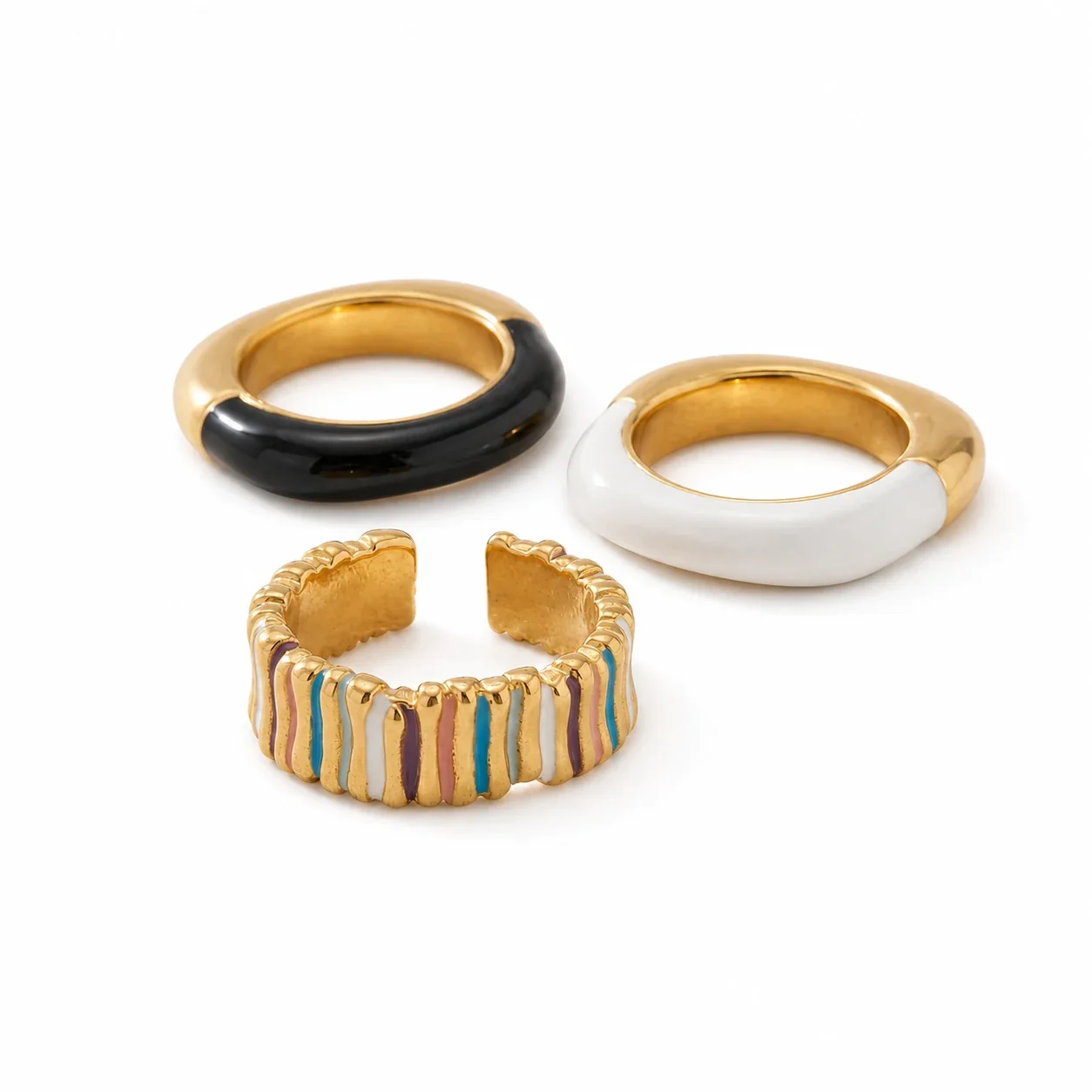 Colorful 18K Gold-Plated 316 Stainless Steel Enamel Ring