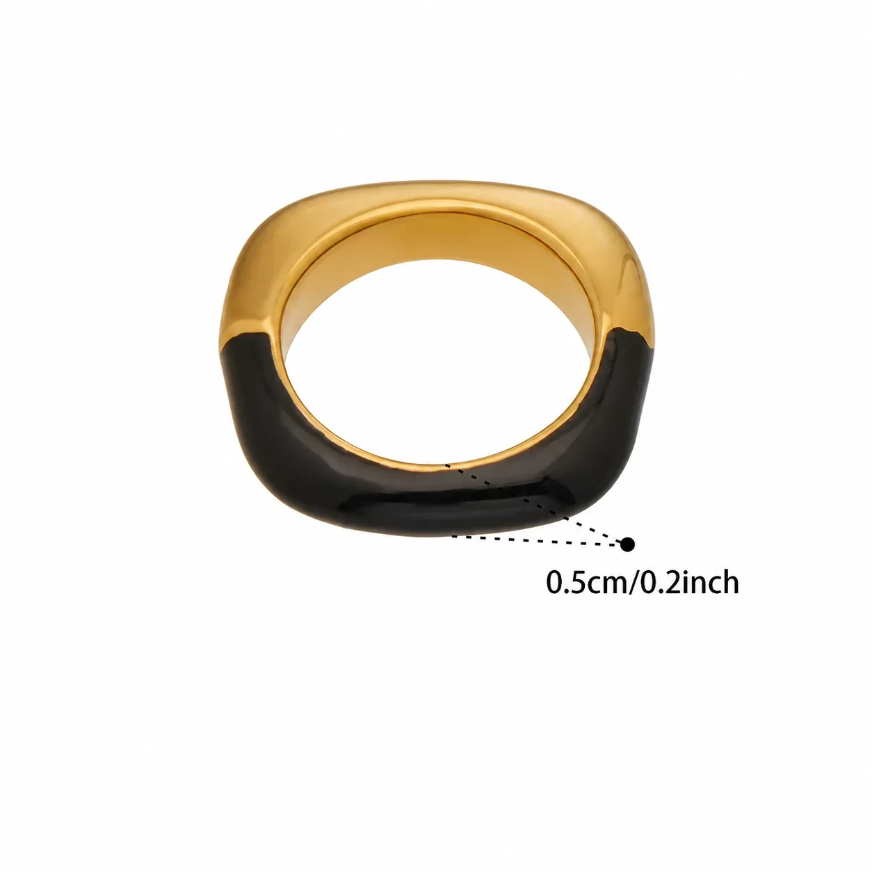 Colorful 18K Gold-Plated 316 Stainless Steel Enamel Ring - Gold Black Enamel Dome