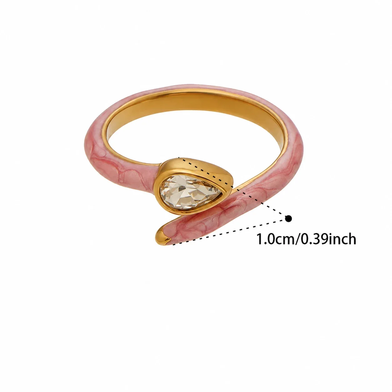 Colorful 18K Gold-Plated 316 Stainless Steel Enamel Ring - Gold Pink Enamel Pear Crystal