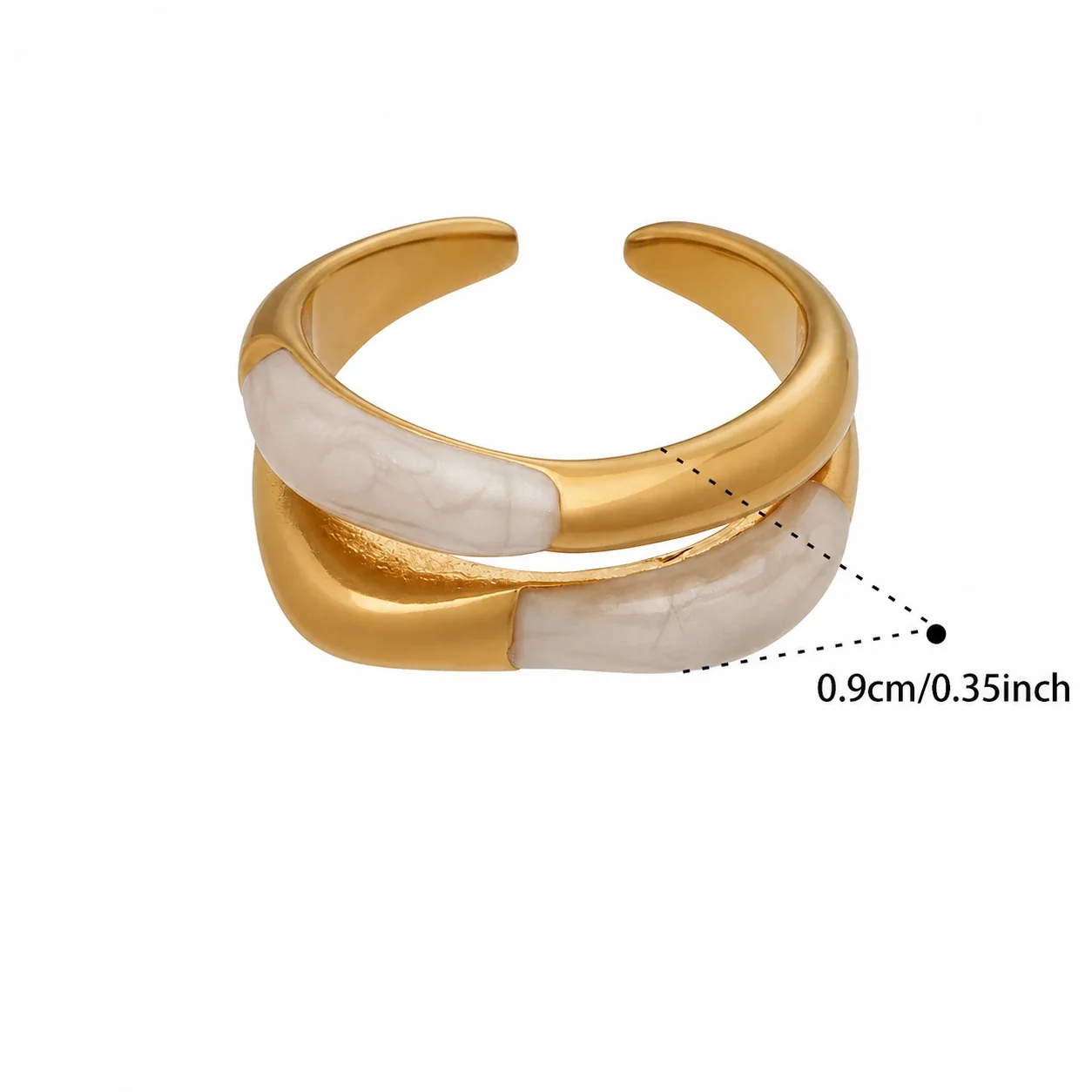 Colorful 18K Gold-Plated 316 Stainless Steel Enamel Ring - Gold White Enamel Open Crossover