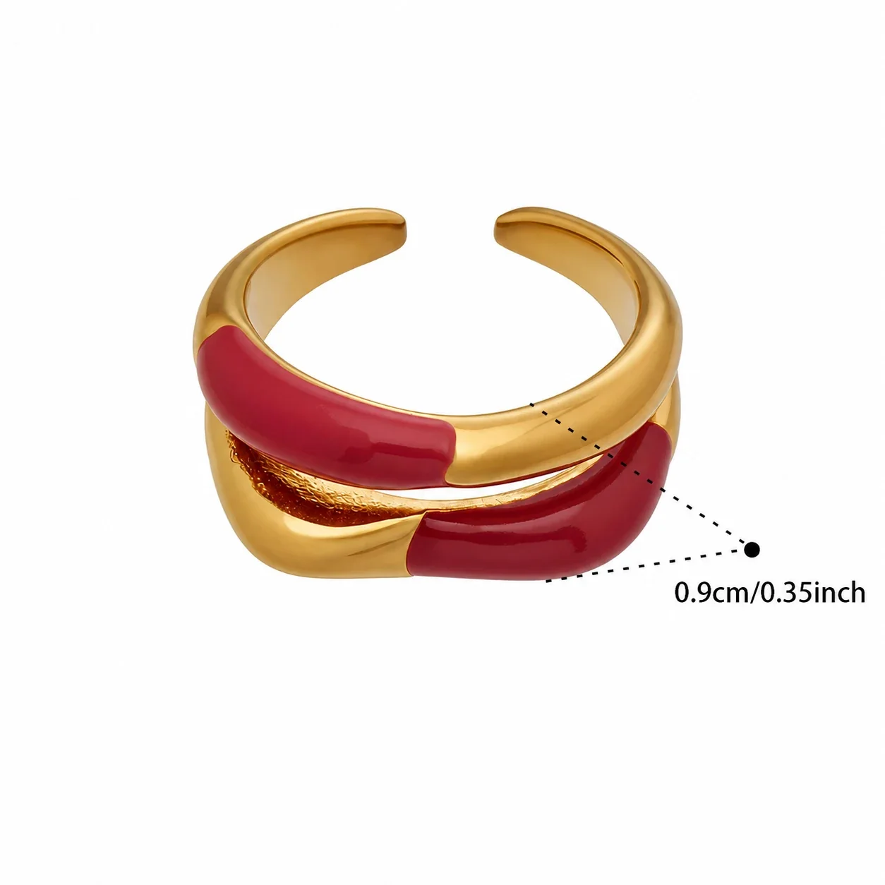 Colorful 18K Gold-Plated 316 Stainless Steel Enamel Ring - Gold Red Enamel Open Crossover