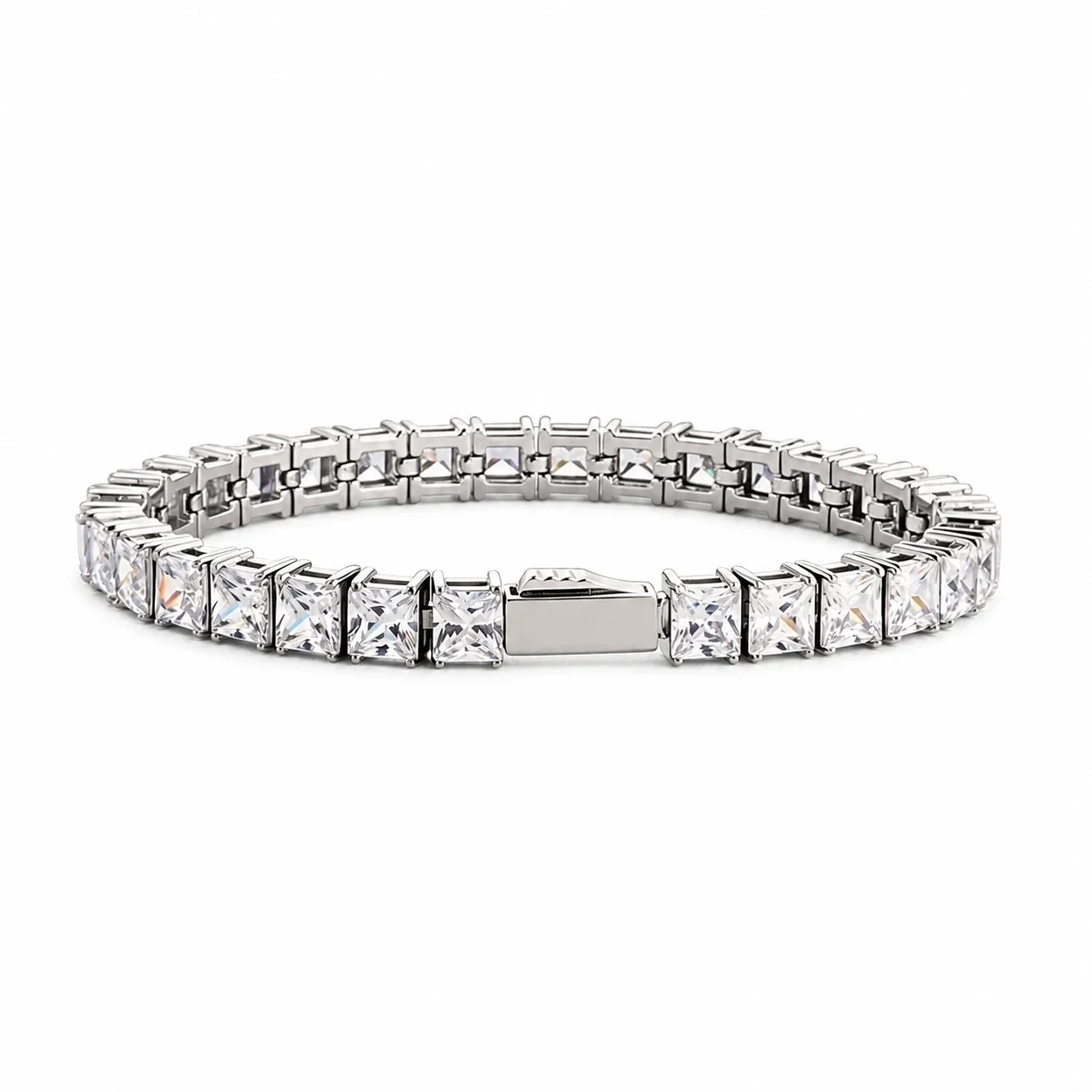 Polished 316 Stainless Steel Square CZ Tennis Bracelet
