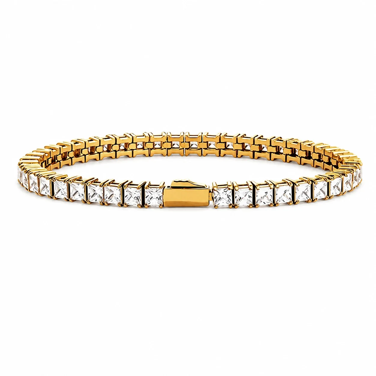 Polished 316 Stainless Steel Square CZ Tennis Bracelet
