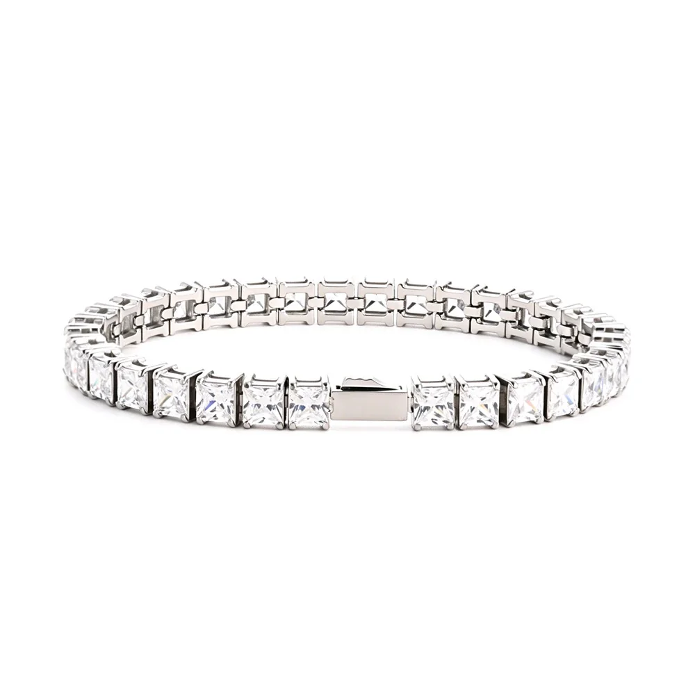Polished 316 Stainless Steel Square CZ Tennis Bracelet