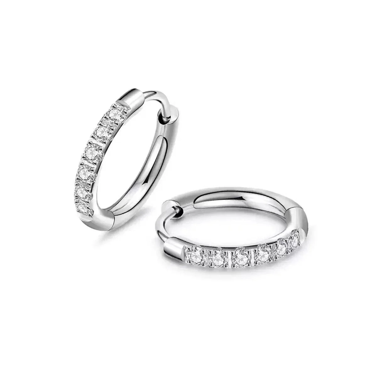 Polished 316 Stainless Steel Pave Hoop Ear Cuff