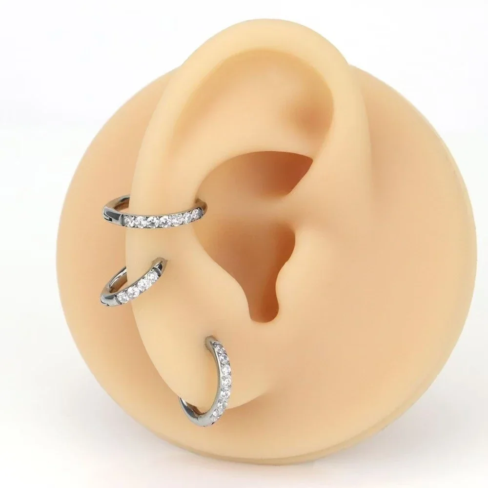 Polished 316 Stainless Steel Pave Hoop Ear Cuff