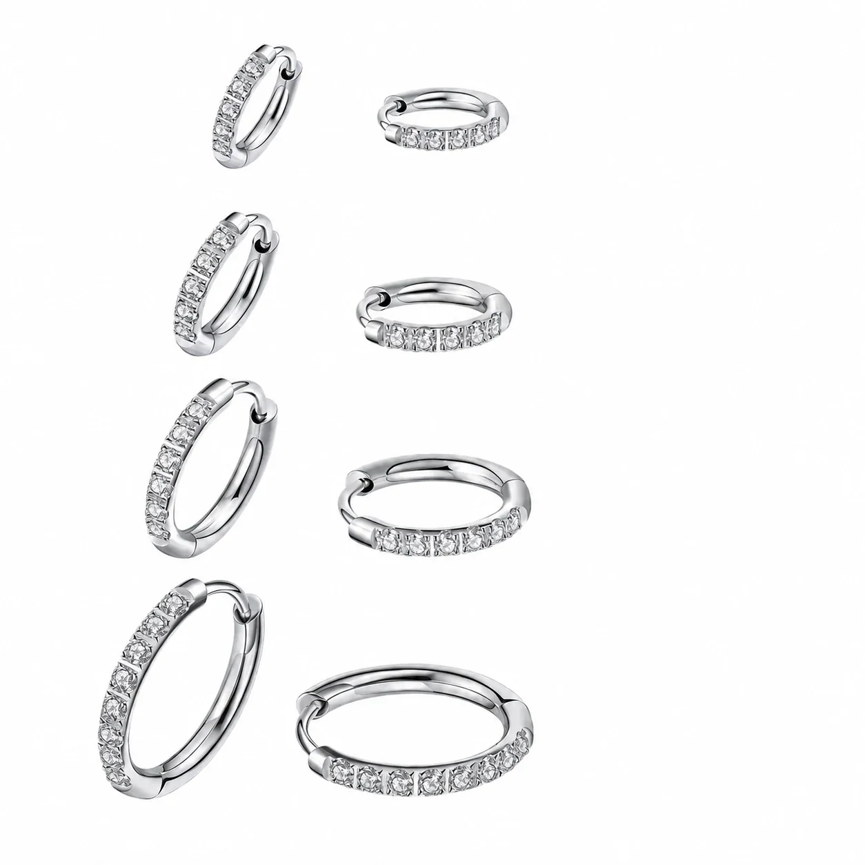 Polished 316 Stainless Steel Pave Hoop Ear Cuff - Polished Steel