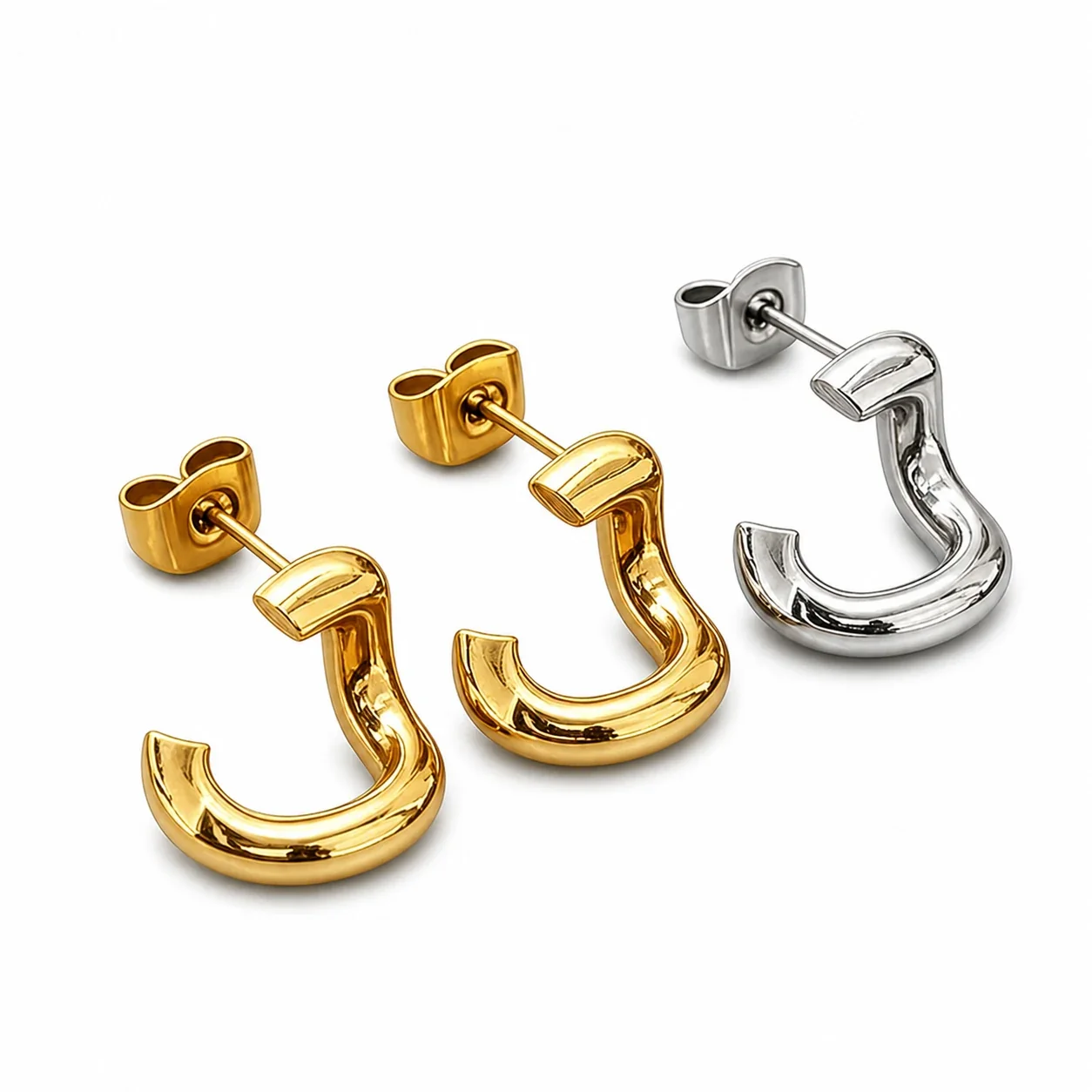 Sculptural 18K Gold-Plated C-Shape Dome Hoop Earrings