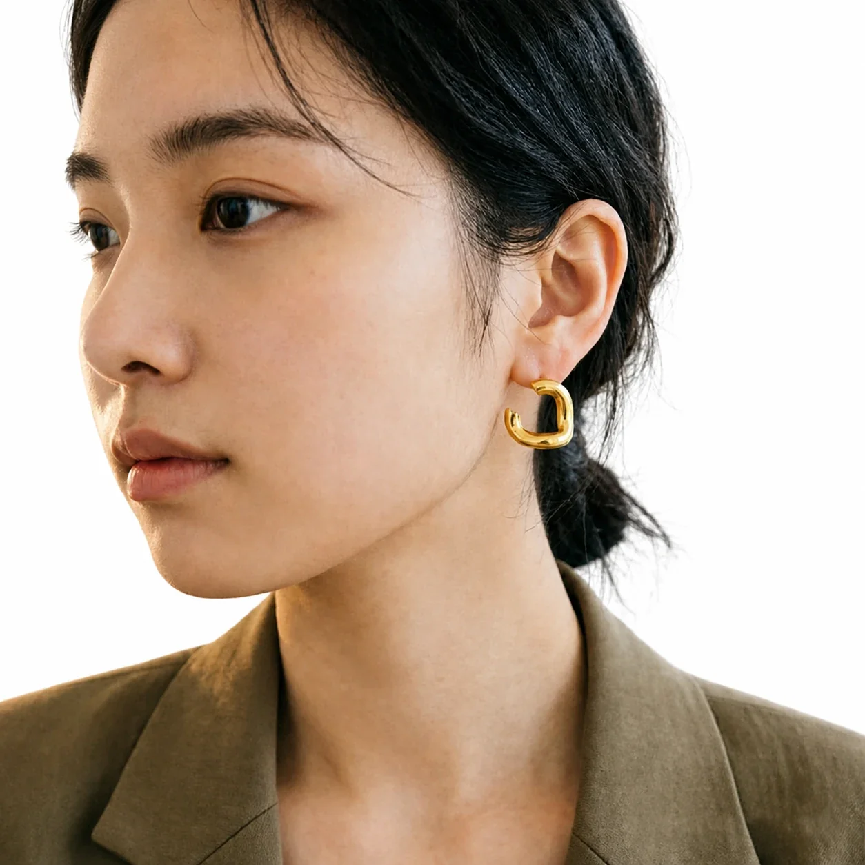 Sculptural 18K Gold-Plated C-Shape Dome Hoop Earrings