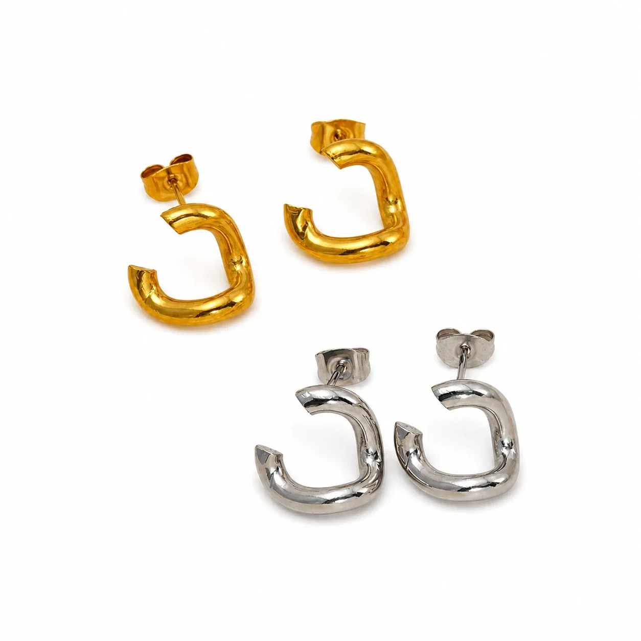 Sculptural 18K Gold-Plated C-Shape Dome Hoop Earrings