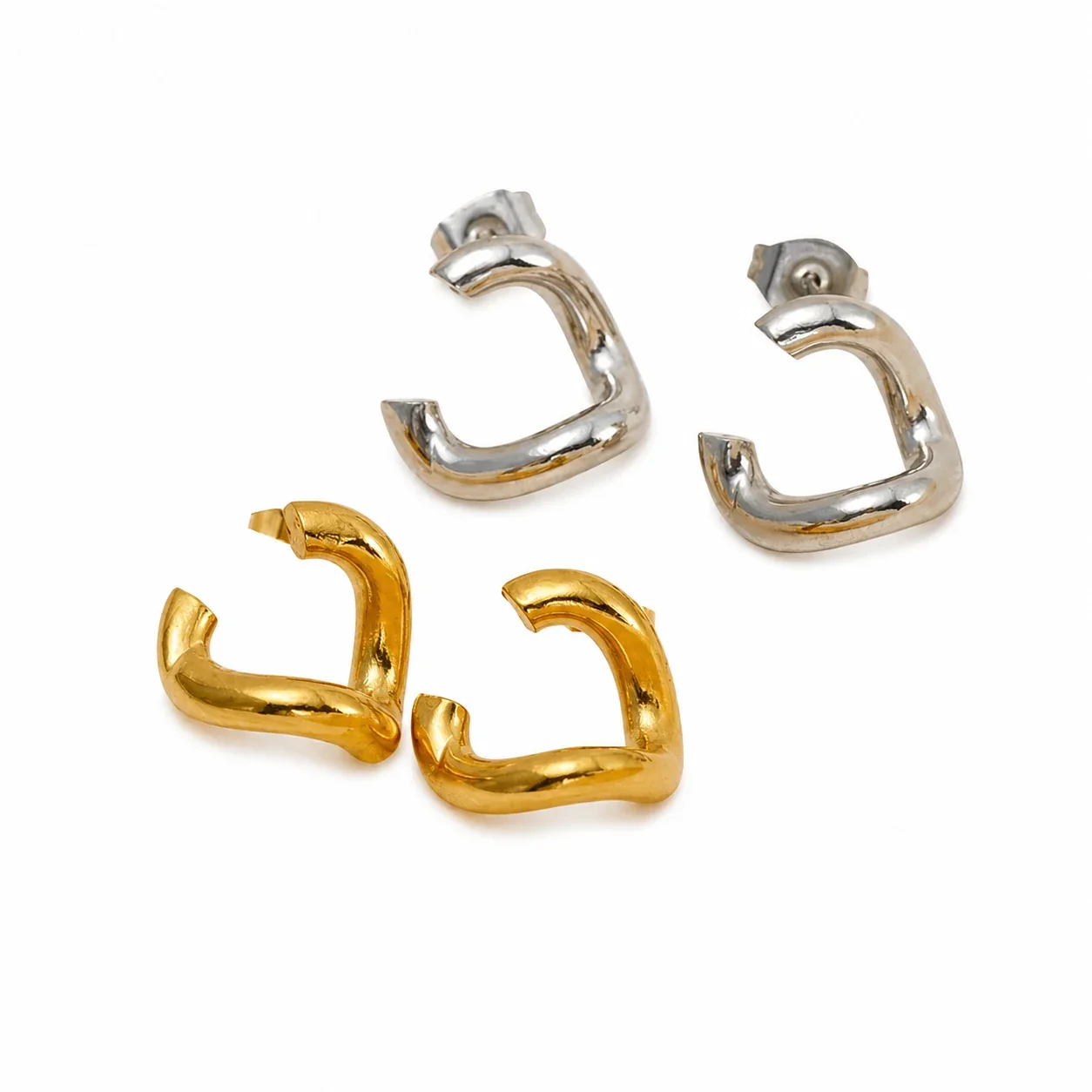 Sculptural 18K Gold-Plated C-Shape Dome Hoop Earrings