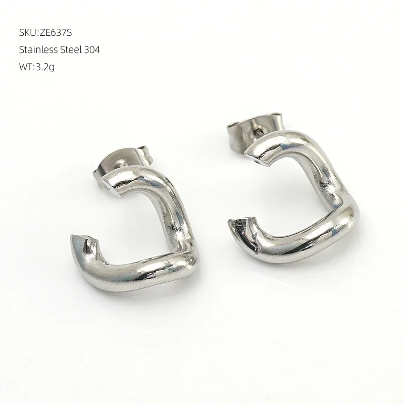 Sculptural 18K Gold-Plated C-Shape Dome Hoop Earrings - Silver