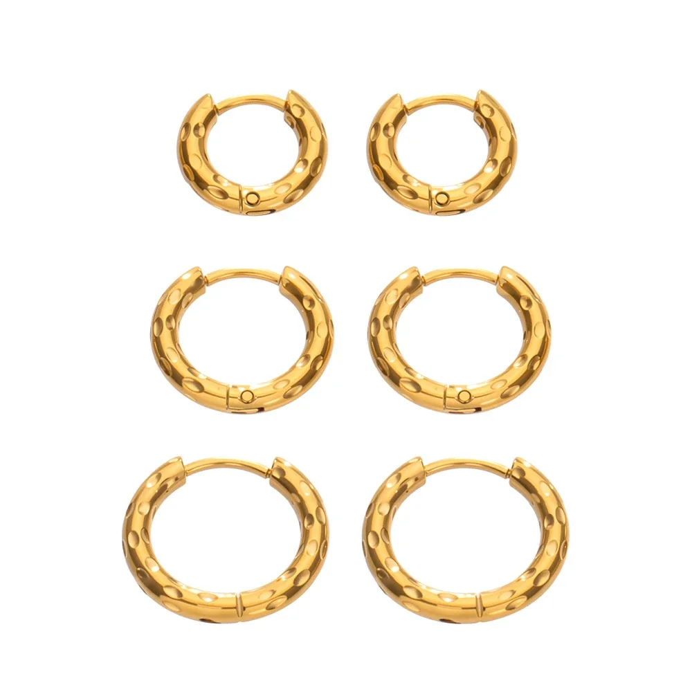 Hammered 18K Gold PVD 316L Stainless Steel Huggie Hoop Earrings