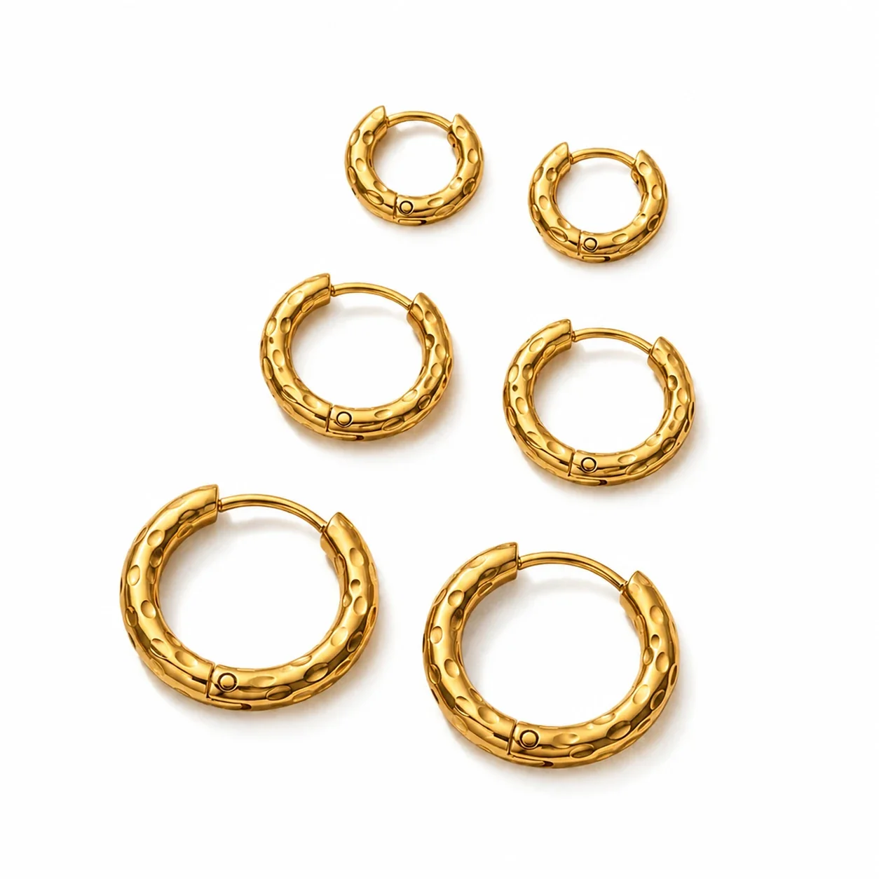 Hammered 18K Gold-Plated 316L Huggie Hoop Earrings