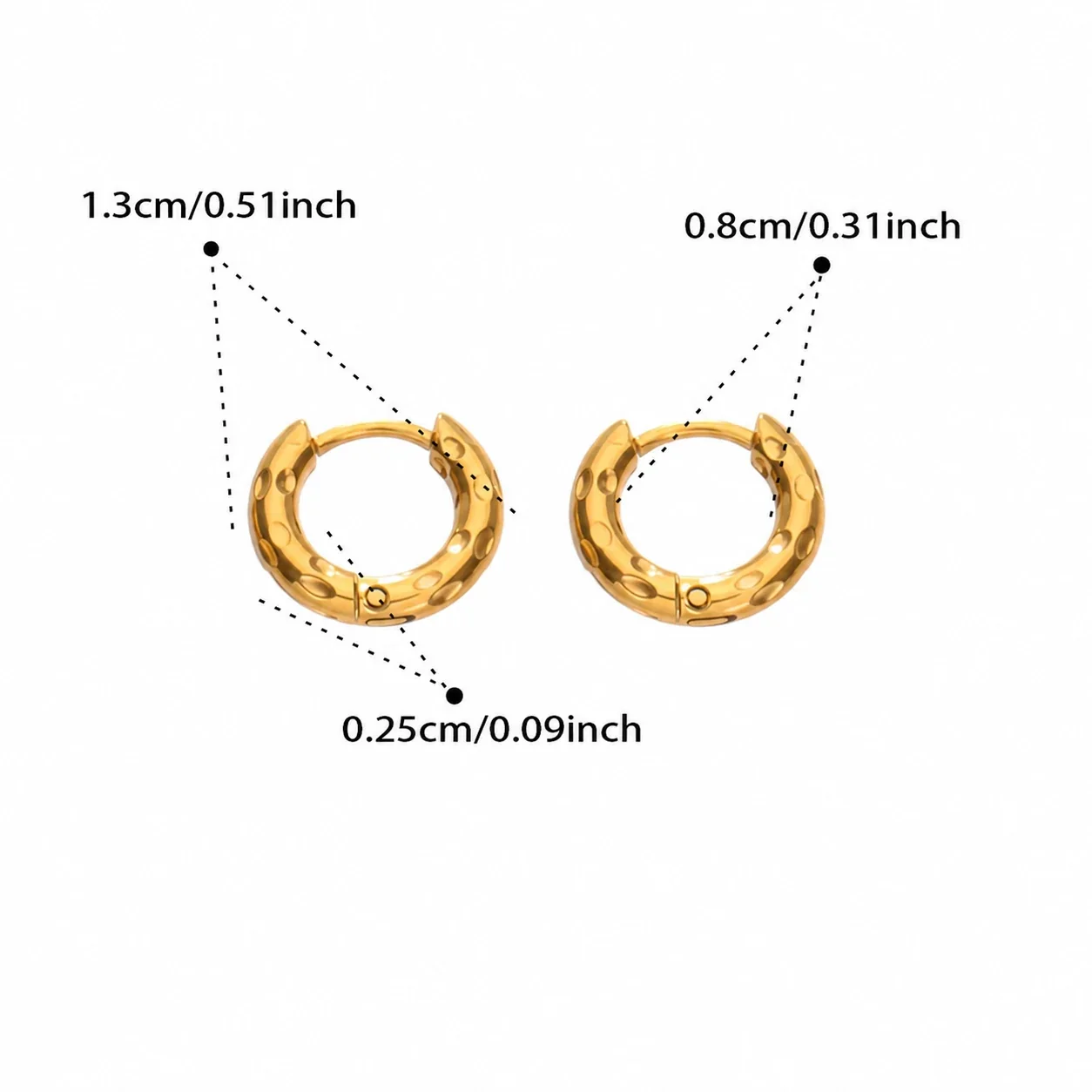 Hammered 18K Gold-Plated 316L Huggie Hoop Earrings - Gold 8 mm
