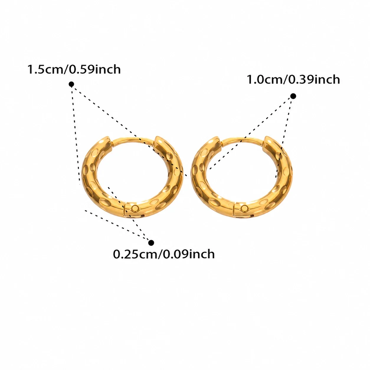 Hammered 18K Gold-Plated 316L Huggie Hoop Earrings - Gold 10 mm