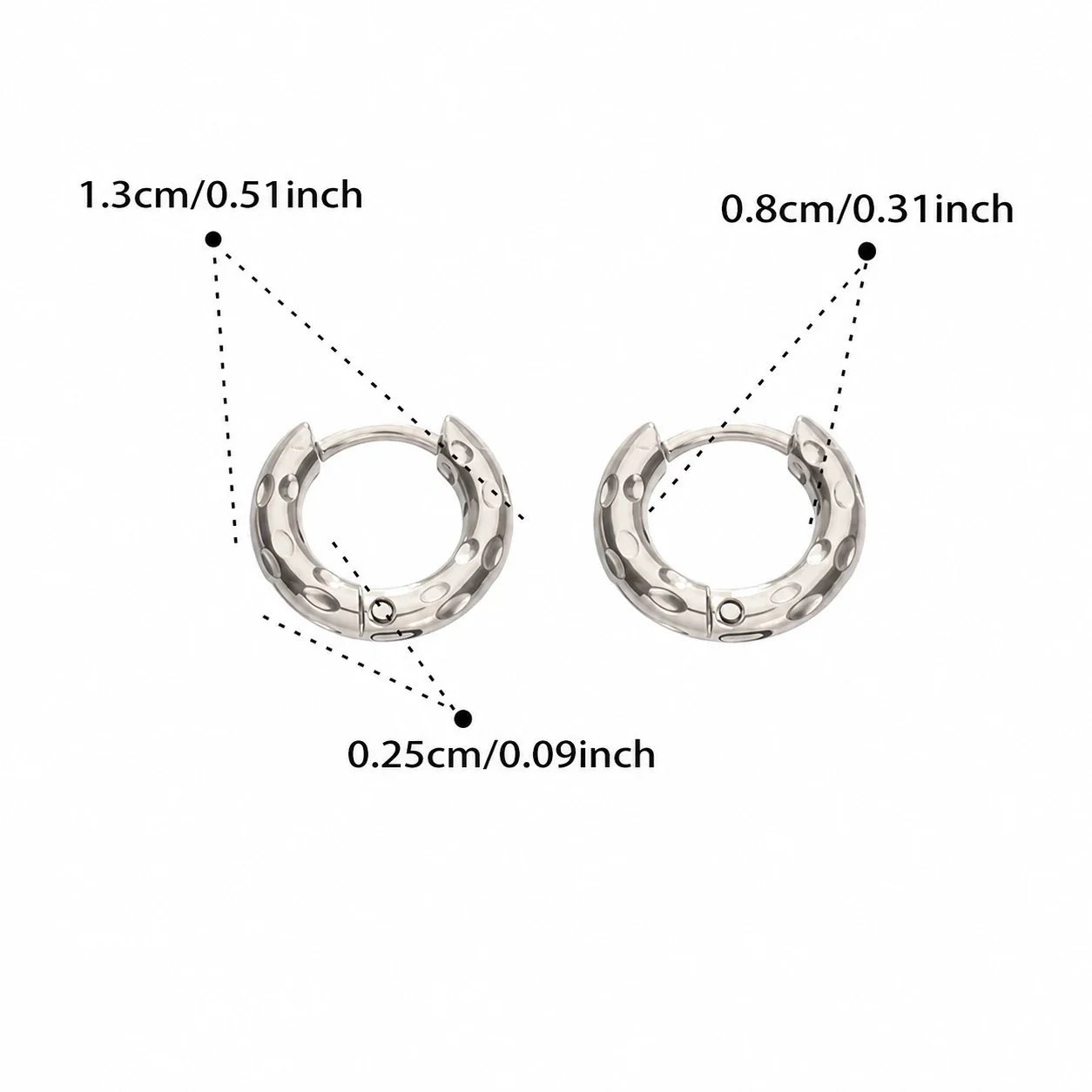 Hammered 18K Gold-Plated 316L Huggie Hoop Earrings - Silver 8 mm