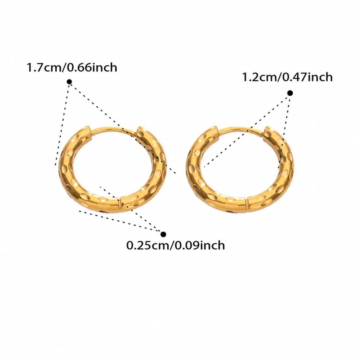 Hammered 18K Gold-Plated 316L Huggie Hoop Earrings - Silver 12 mm