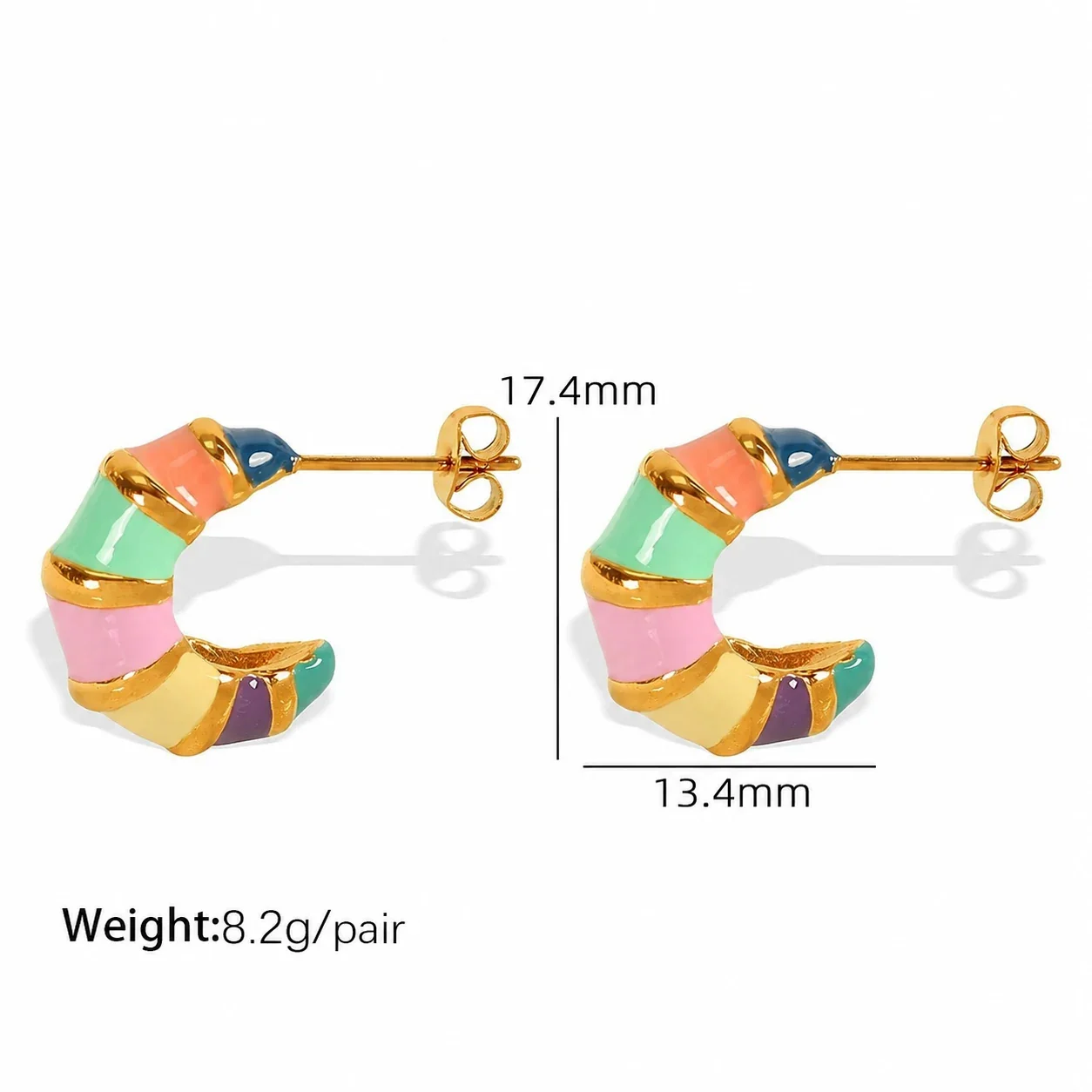 Hoop Earrings with Multicolor Enamel Segments, Gold-Plated - Gold Multicolor Enamel Hoop