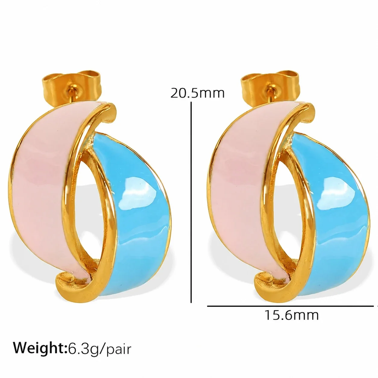 Hoop Earrings with Multicolor Enamel Segments, Gold-Plated - Gold Pink and Blue Oval