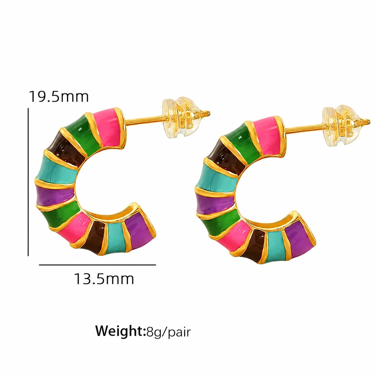 Hoop Earrings with Multicolor Enamel Segments, Gold-Plated - Multicolor Enamel Hoop