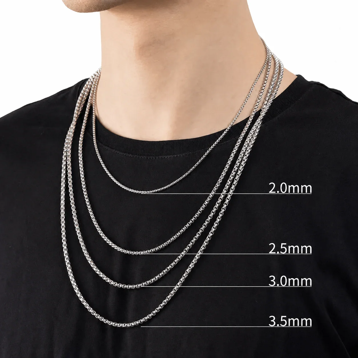 Sleek Stainless Steel Silver-Tone Box Chain Necklace
