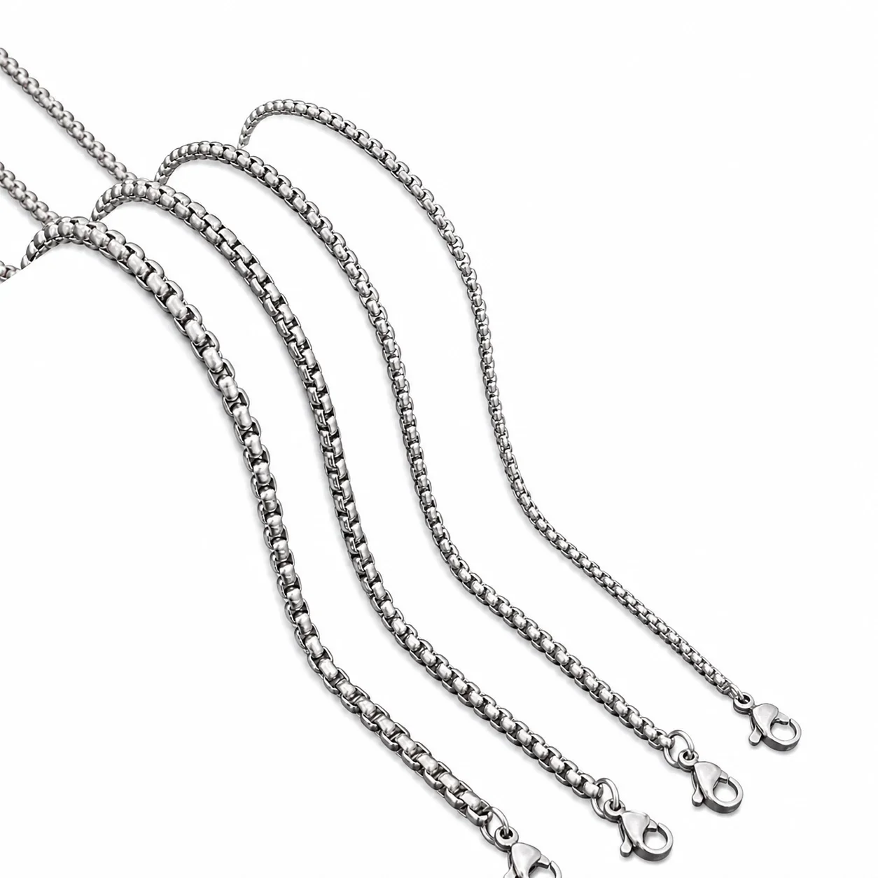 Sleek Stainless Steel Silver-Tone Box Chain Necklace