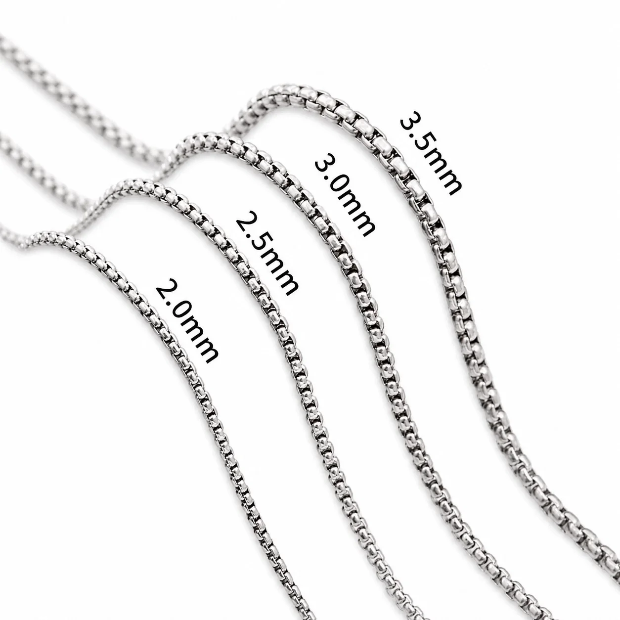 Sleek Stainless Steel Silver-Tone Box Chain Necklace - Silver . mm