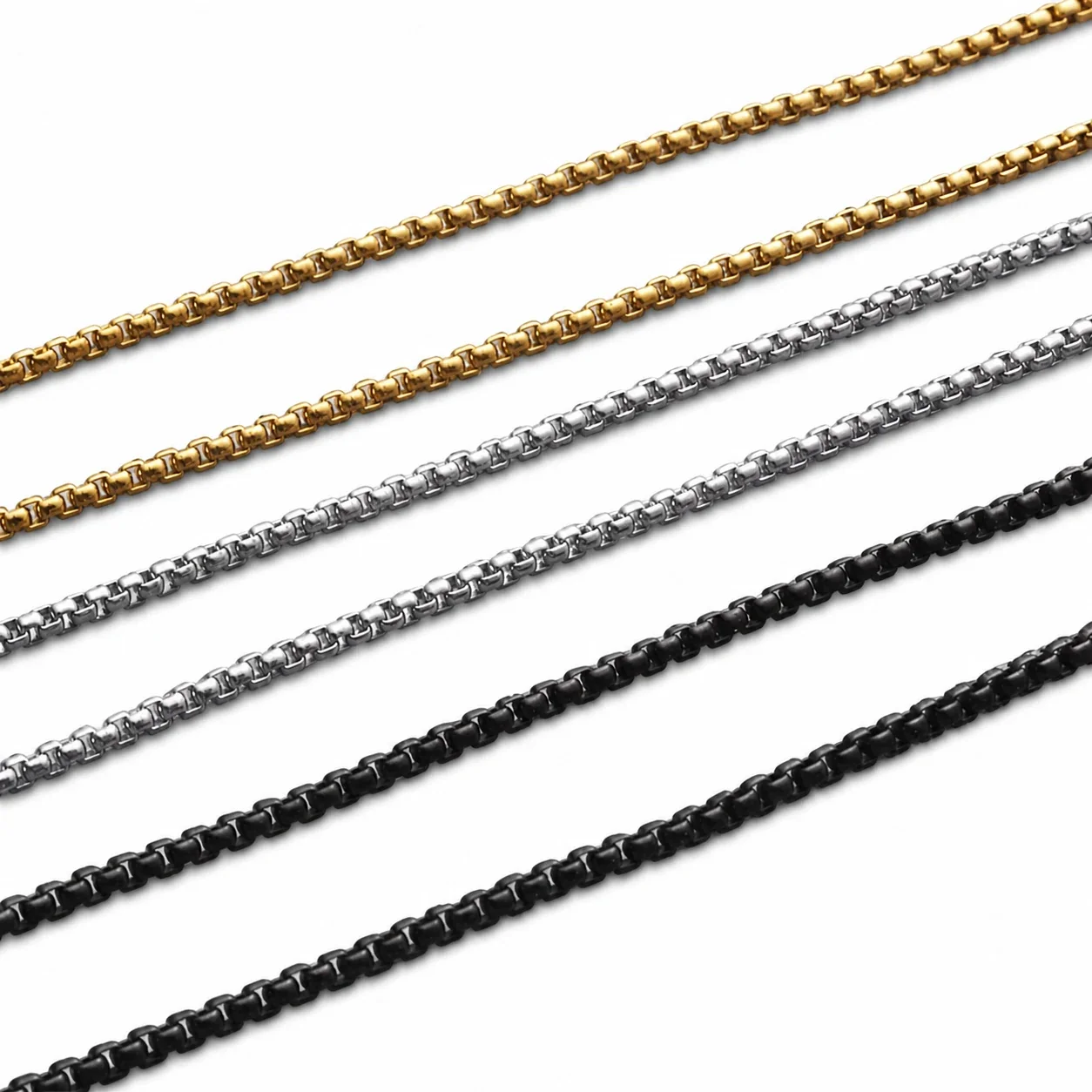 Sleek Stainless Steel Silver-Tone Box Chain Necklace - Gold . mm