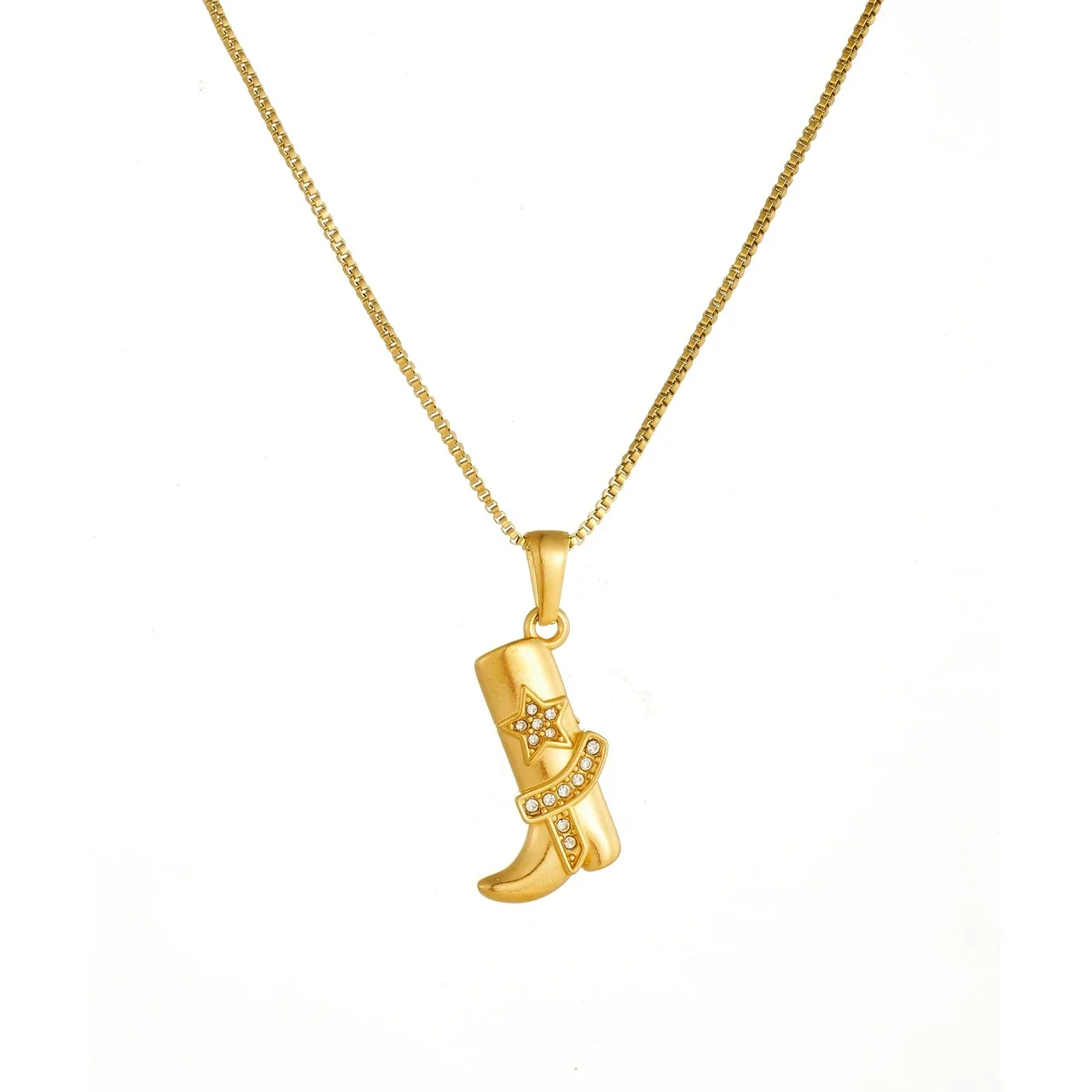 Chain: Cowboy Boot Star Crystal Box Gold-Plated Necklace