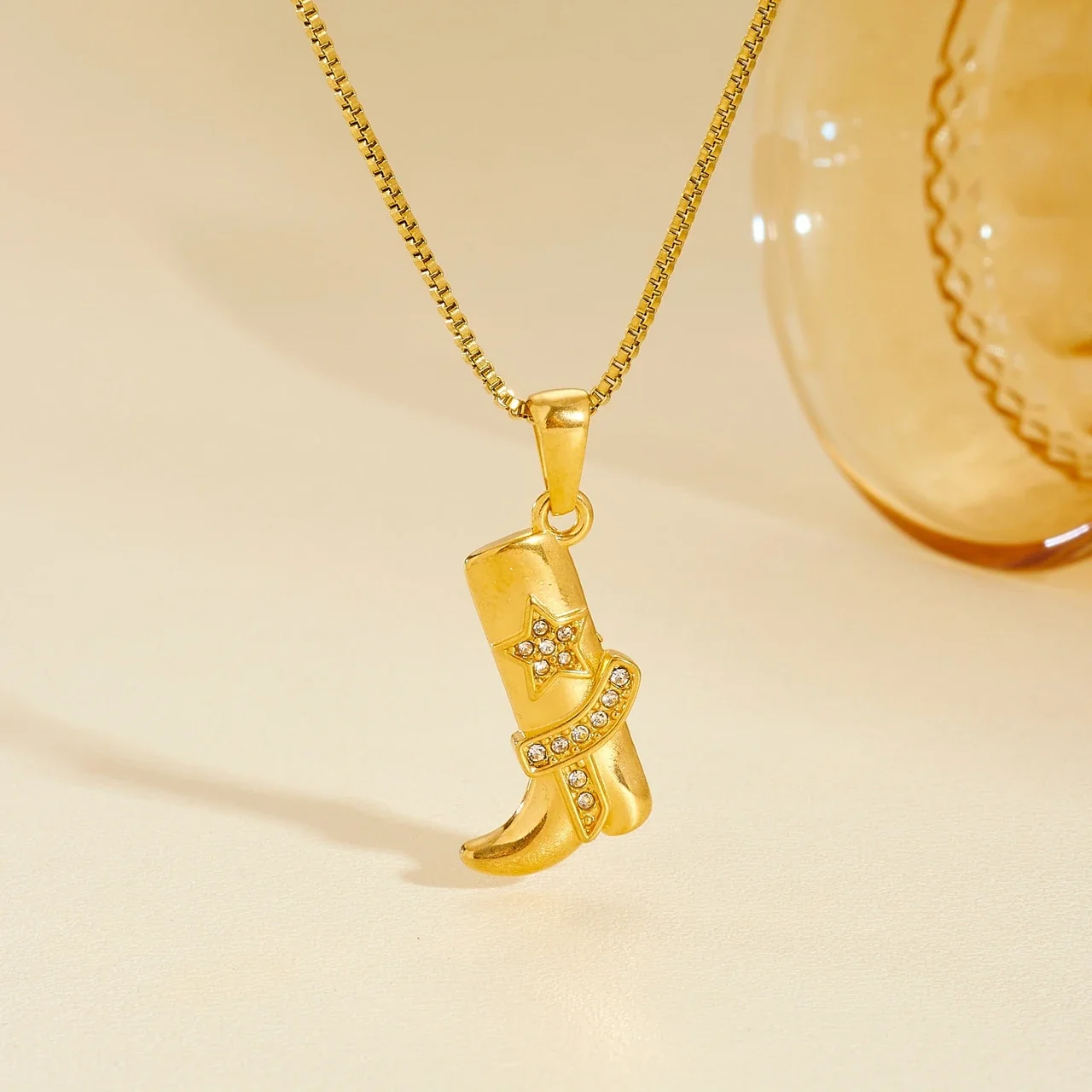Chain: Cowboy Boot Star Crystal Box  Gold-Plated Necklace