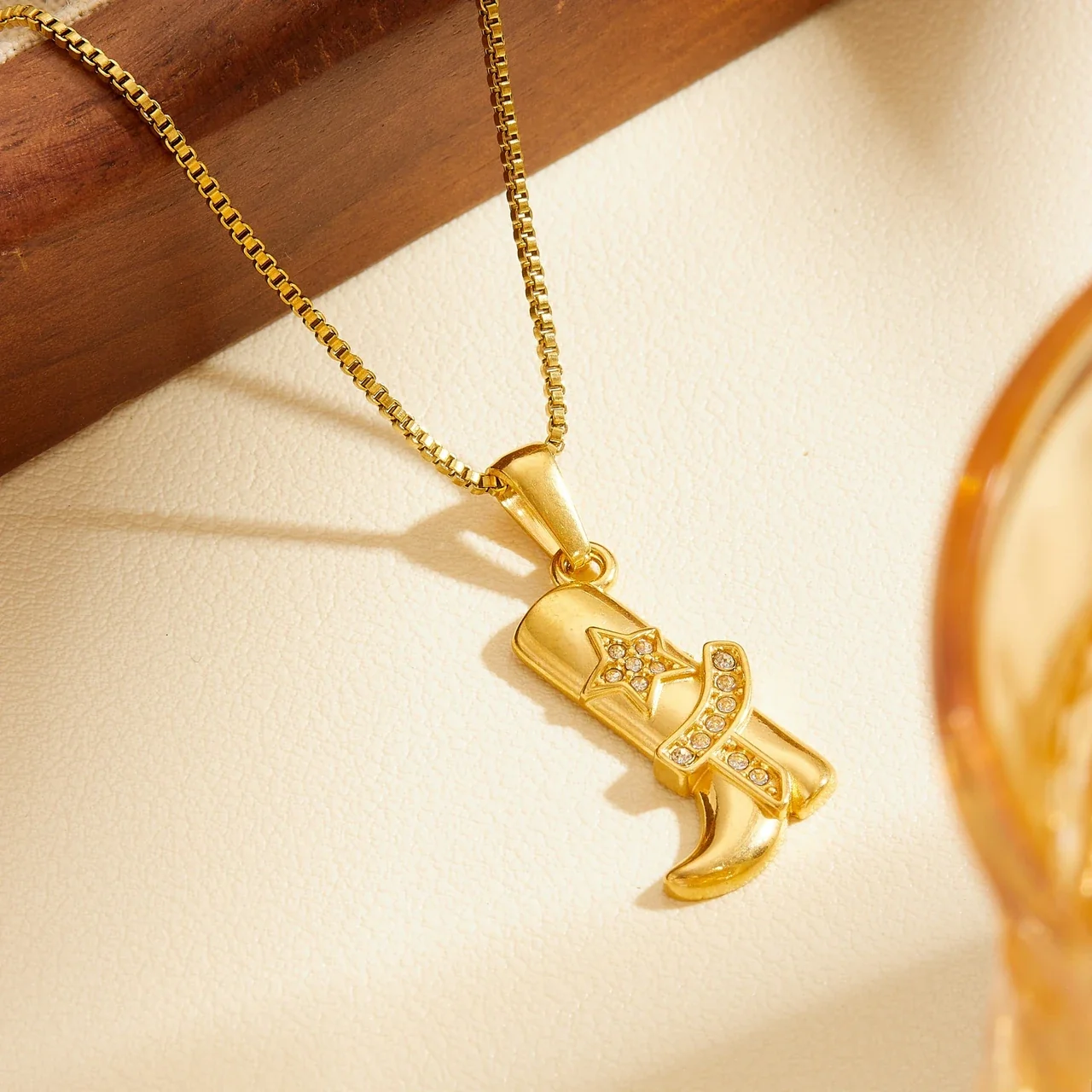 Chain: Cowboy Boot Star Crystal Box  Gold-Plated Necklace