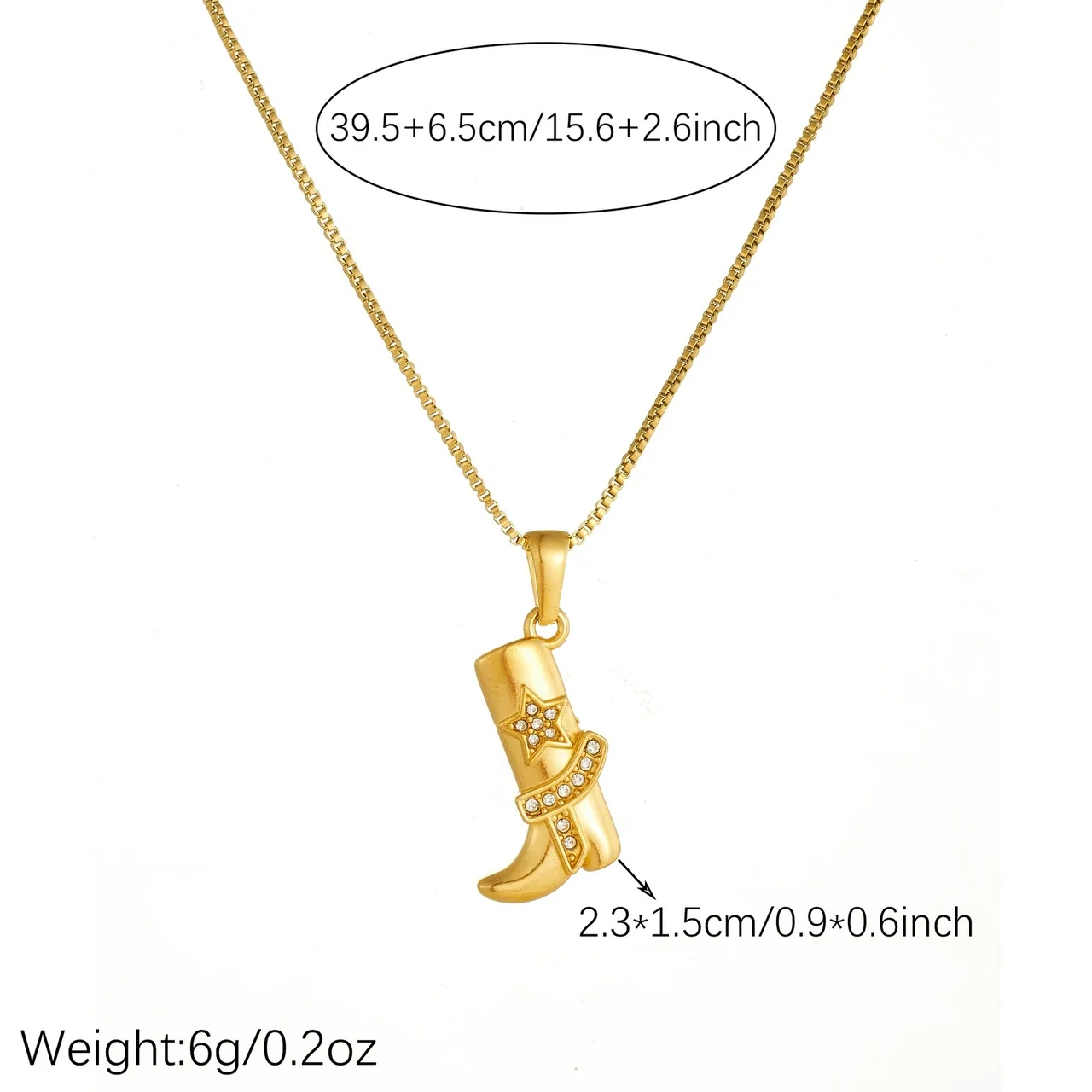 Chain: Cowboy Boot Star Crystal Box  Gold-Plated Necklace