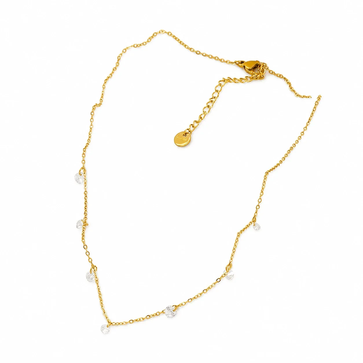 Delicate 18K Gold-Plated Station Crystal Chain Necklace