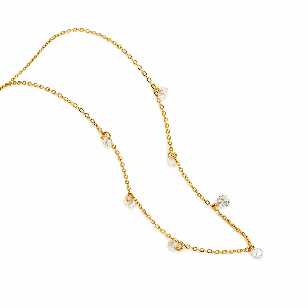 Delicate 18K Gold-Plated Station Crystal Chain Necklace