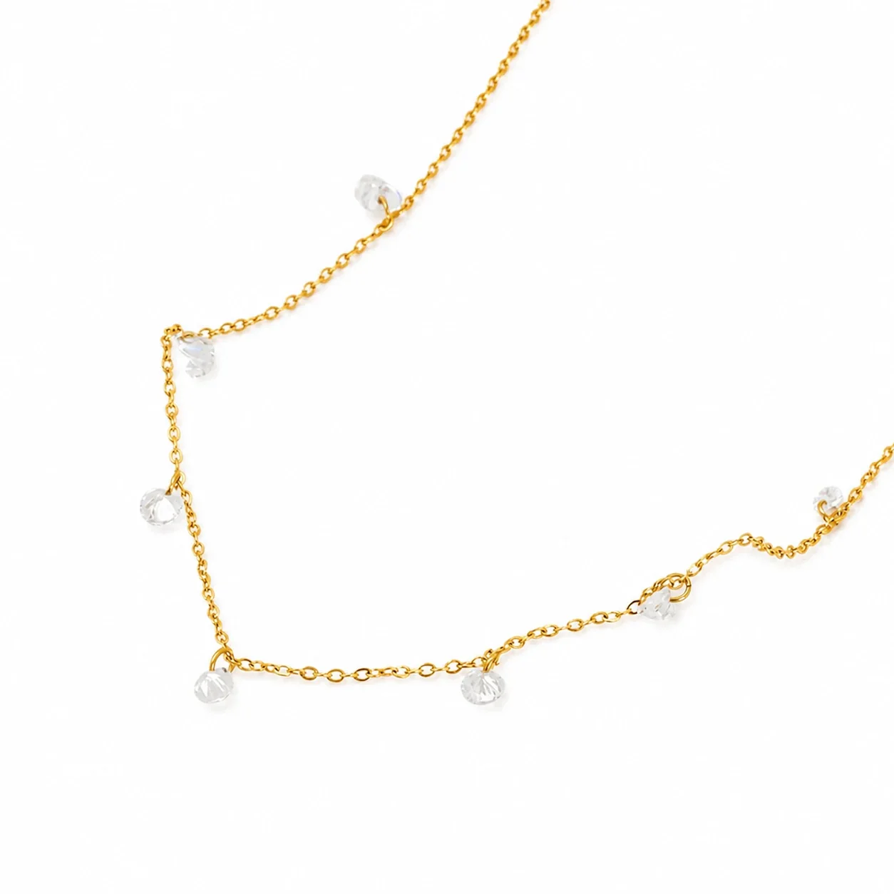 Delicate 18K Gold-Plated Station Crystal Chain Necklace