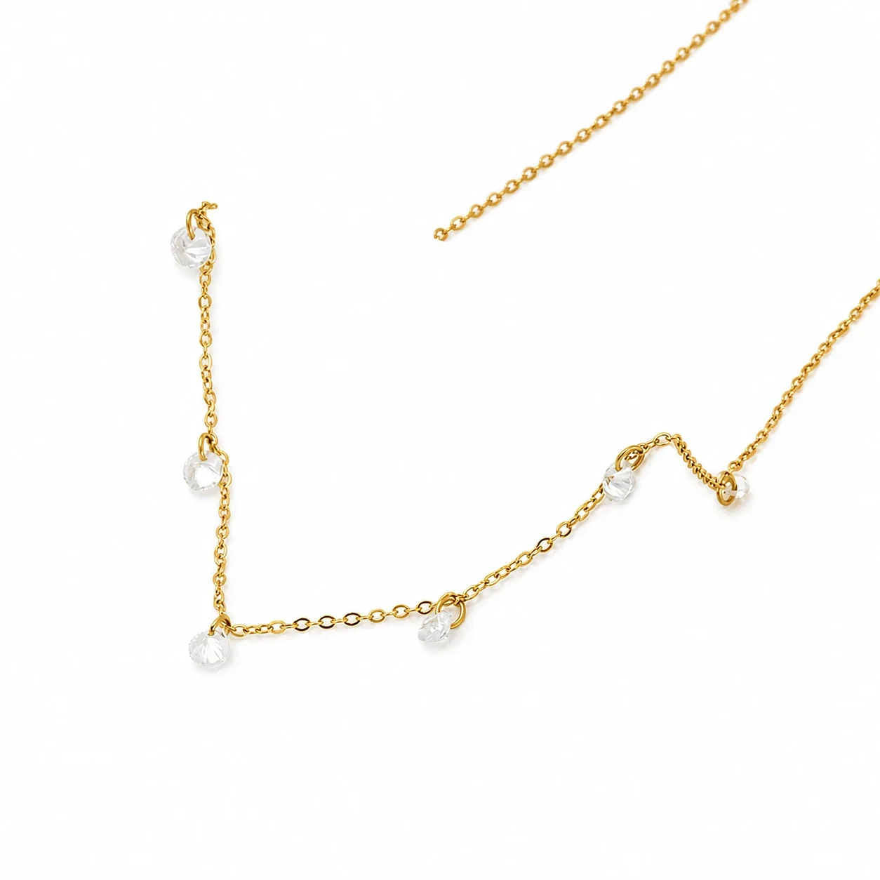 Delicate 18K Gold-Plated Station Crystal Chain Necklace