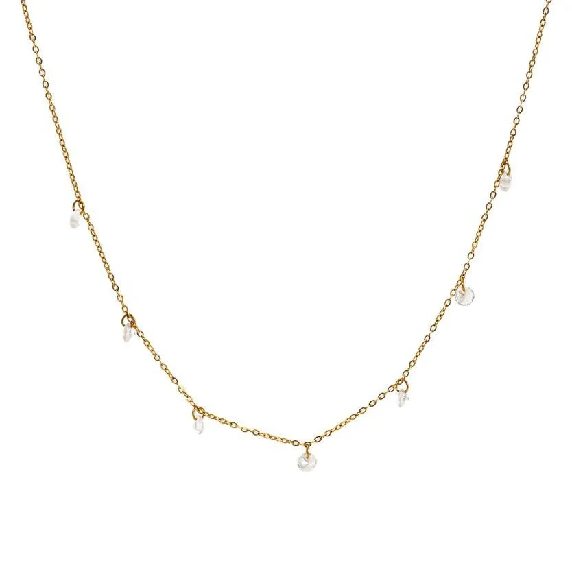 Delicate 18K Gold-Plated Station Crystal Chain Necklace