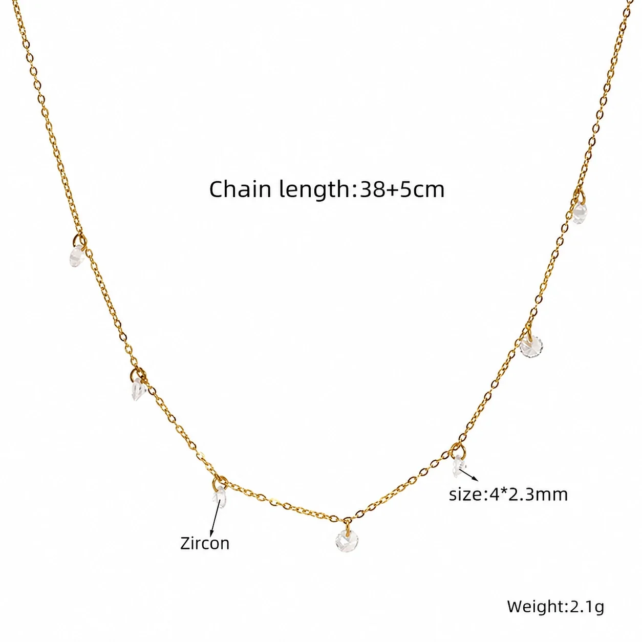 Delicate 18K Gold-Plated Station Crystal Chain Necklace - Gold
