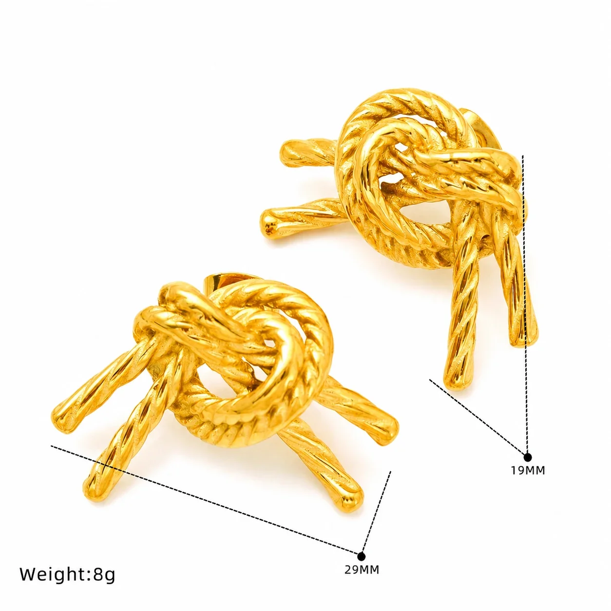 Sculptural Gold-Plated Knot Stud Hoop Earrings - Gold Knot Stud