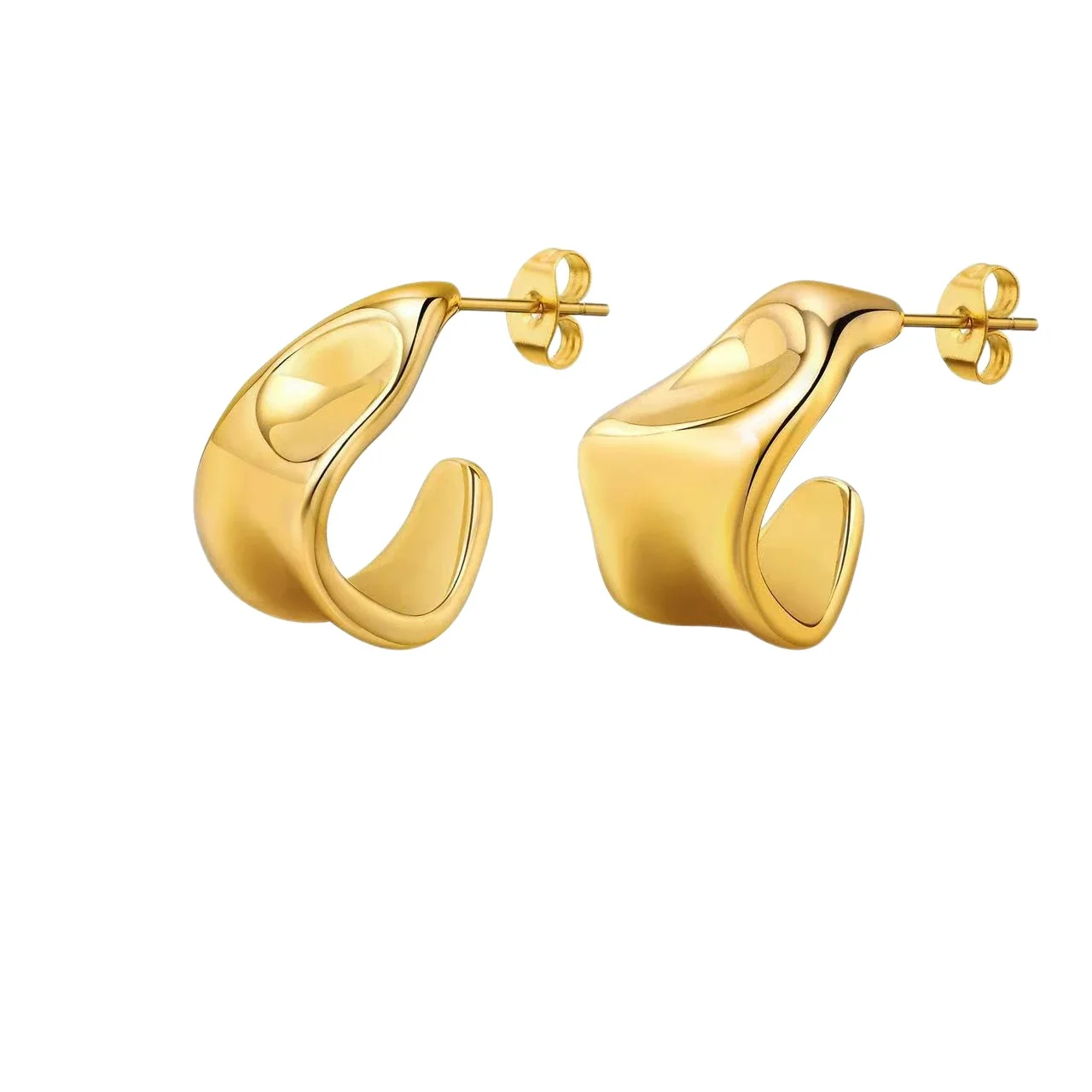 Sculptural Gold-Plated Crumpled Hoop Earrings