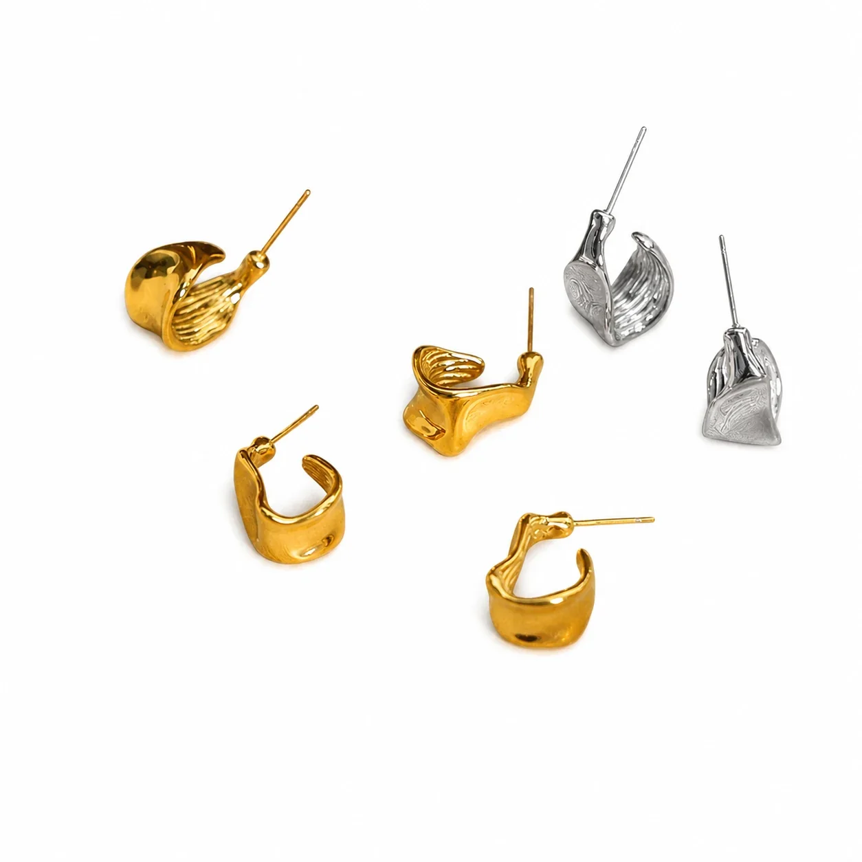 Sculptural Gold-Plated Crumpled Hoop Earrings