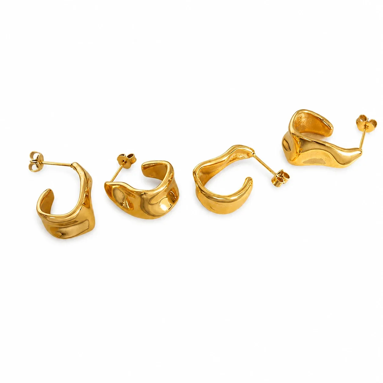 Sculptural Gold-Plated Crumpled Hoop Earrings
