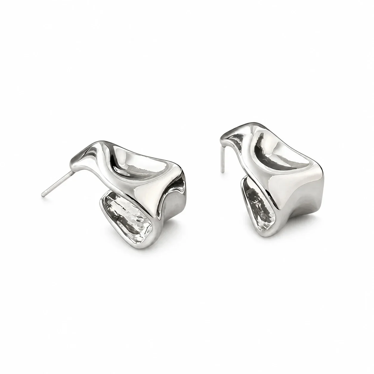 Sculptural Gold-Plated Crumpled Hoop Earrings - Silver