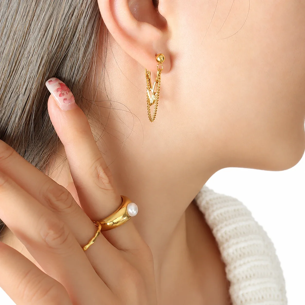 Drop Earrings with Paperclip Links & Curb Chains, Gold-Plated Steel