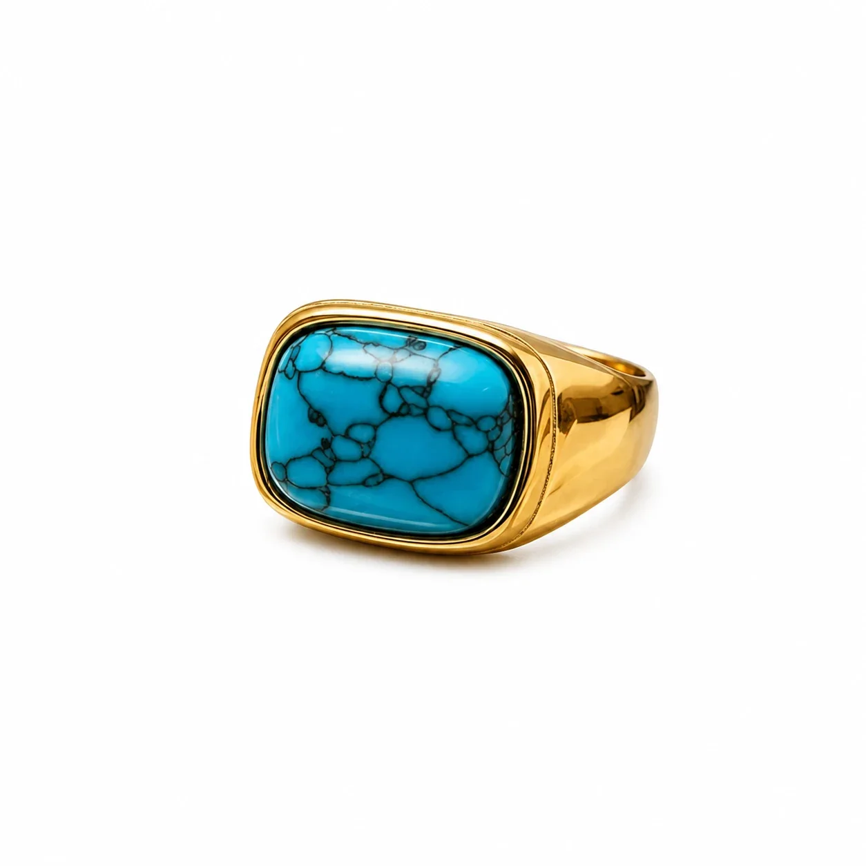Turquoise Cushion Gold-Plated 316 Stainless Steel Signet Ring