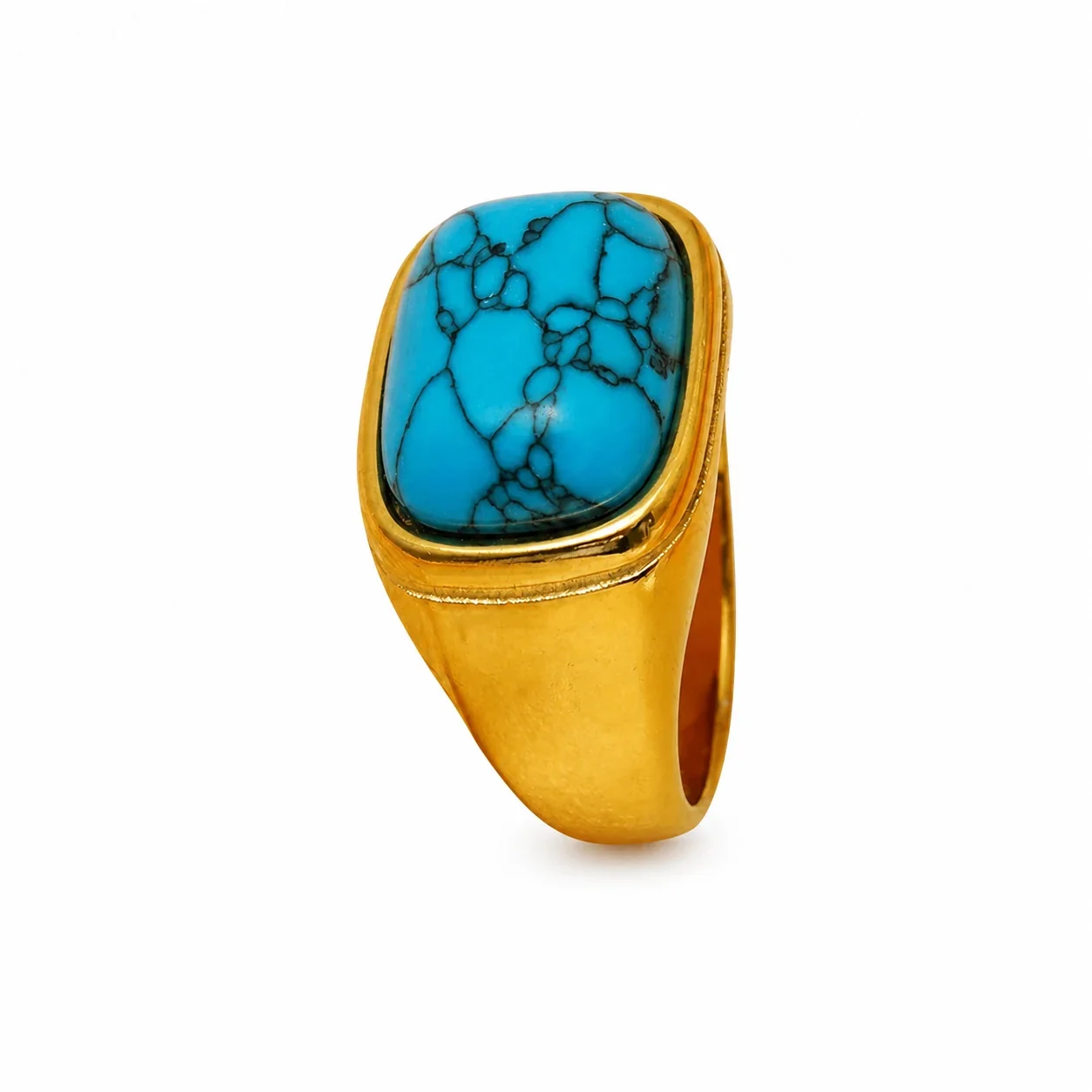 Turquoise Cushion Gold-Plated 316 Stainless Steel Signet Ring