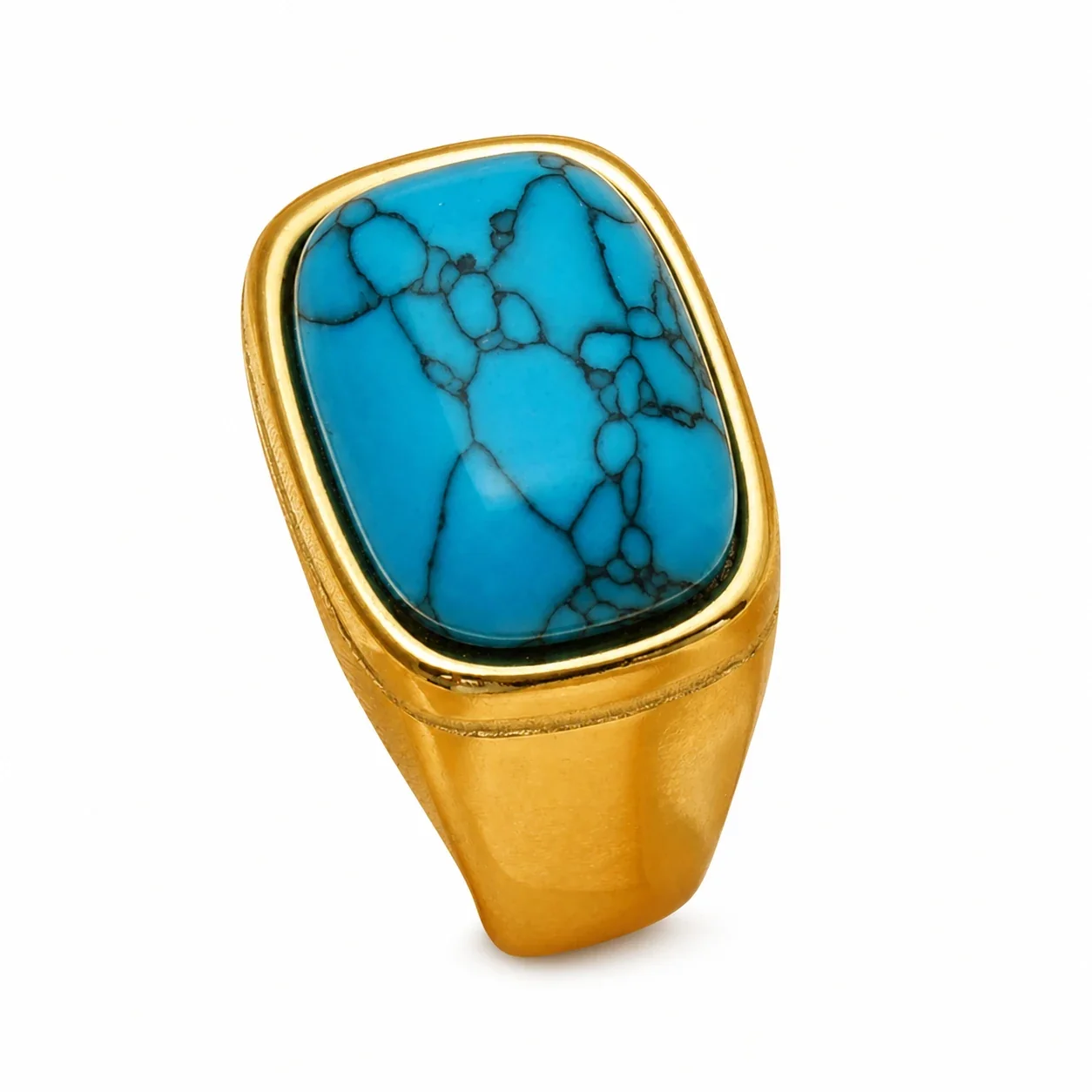 Turquoise Cushion Gold-Plated 316 Stainless Steel Signet Ring