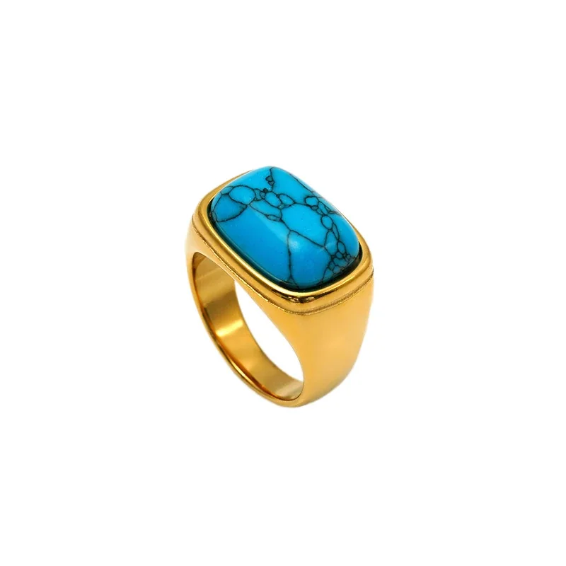 Turquoise Cushion Gold-Plated 316 Stainless Steel Signet Ring
